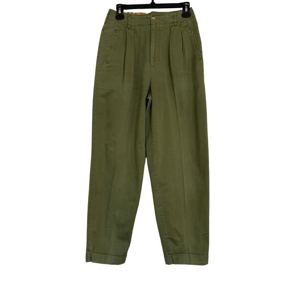 Vintage Outback Red Pleated High Waist Trousers Olive Green 100% Cotton Pants S - Picture 1 of 7